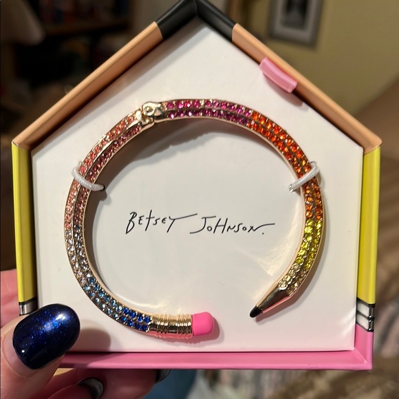 Betsey Johnson Jewelry - NIB Betsey Johnson Rainbow Crystal Bracelet hinged pencil design in box